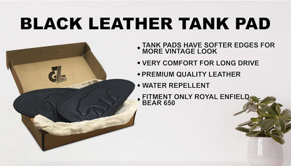 Genuine Leather Black Tank Pads Combo Headlight X & Handgrip Straps Dark Brown Compatible with Royal Enfield Bear 650