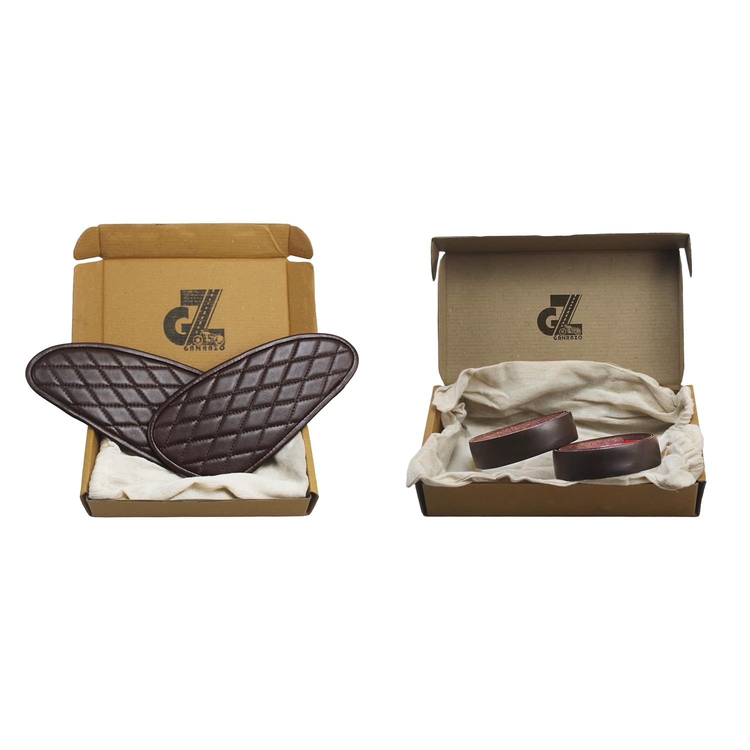 Genuine Leather Daimond Dark Brown Tank Pads with Brown Thread Combo Handgrip Straps Compatible with Royal Enfield Interceptor 650