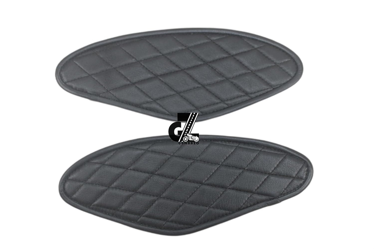 Genuine Leather Diamond Black Tank Pads with Black Thread Combo Headlight X & Handgrip Straps Compatible With Royal Enfield Hunter 350