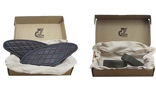 Genuine Leather Diamond Black Tank Pads with Red Thread Combo Handgrip Straps Pair Olive Compatible With Royal Enfield Hunter 350