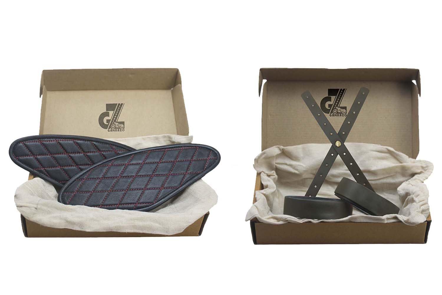 Genuine Leather Diamond Black Tank Pads with Red Thread Combo Head Lamp X Perforated & Handgrip Straps Pair Olive Compatible With Royal Enfield Hunter 350