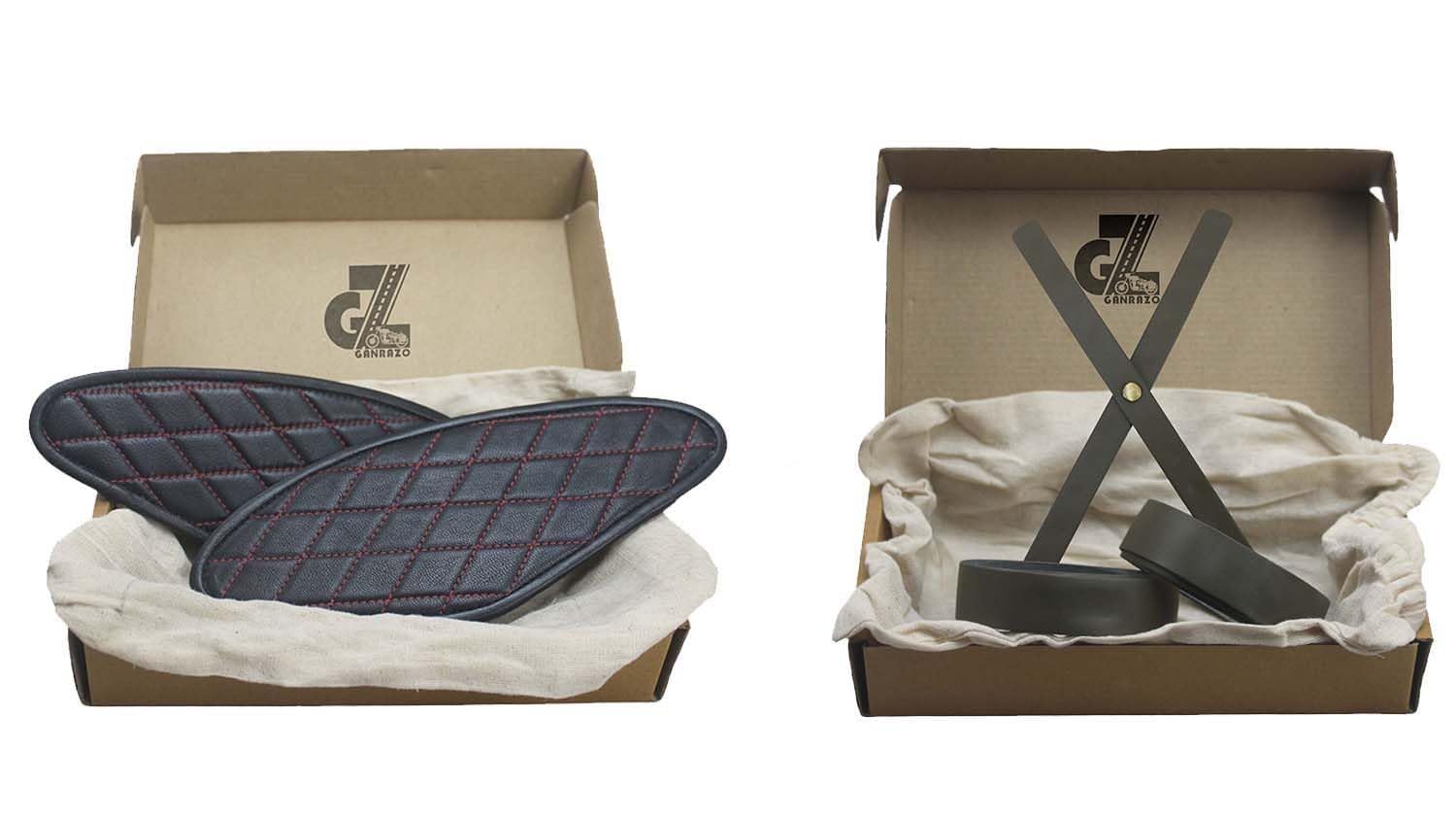 Genuine Leather Diamond Black Tank Pads with Red Thread Combo Head Lamp X & Handgrip Straps Pair Olive Compatible With Royal Enfield Hunter 350