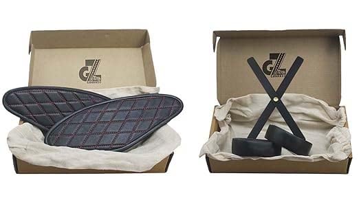 Genuine Leather Diamond Black Tank Pads with Red Thread Headlight X & Handgrip Straps Compatible With Royal Enfield Hunter 350