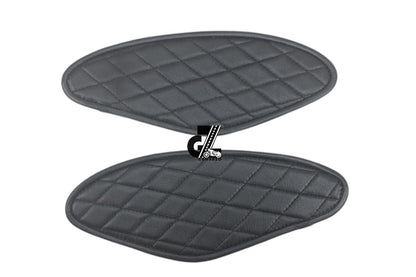 Genuine Leather Diamond Black Tank Pads with Red Thread Headlight X & Handgrip Straps Compatible With Royal Enfield Hunter 350