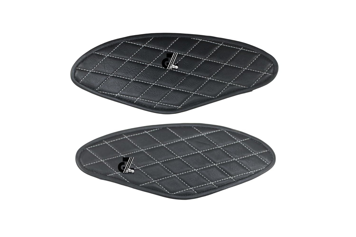 Genuine Leather Diamond Black Tank Pads with White Thread Combo Headlight X & Handgrip Straps Compatible With Royal Enfield Hunter 350