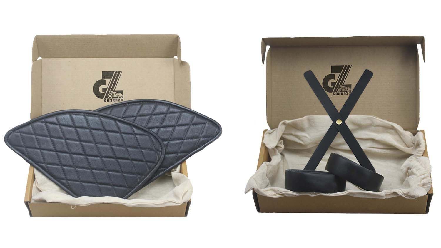 Genuine Leather Diamond Black Tank Pad with Black Thread Combo Headlight X & Handgrip Straps Compatible with Royal Enfield Himalayan 411