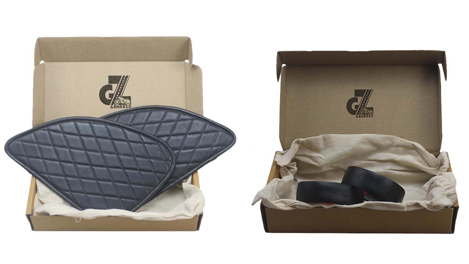 Genuine Leather Diamond Black Tank Pad with Black Thread Compatible with Royal Enfield Himalayan 411