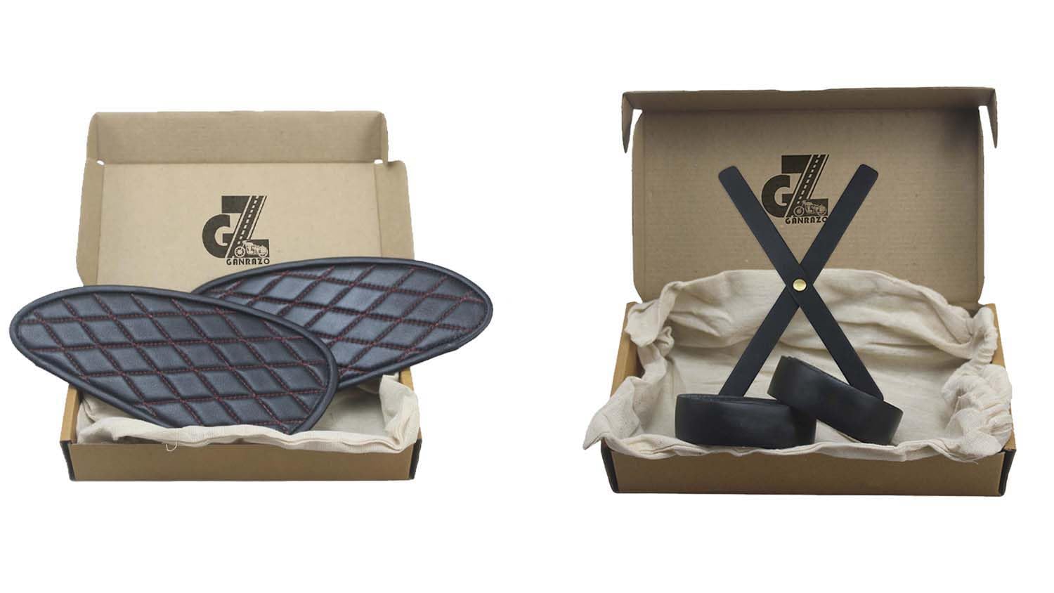 Genuine Leather Diamond Black Tank Pad with Red Thread Combo Headlight X & Handgrip Straps Compatible with Royal Enfield Interceptor 650