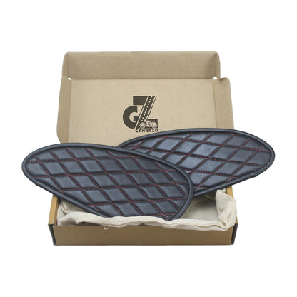 Genuine Leather Diamond Black Tank Pad with Red Thread Combo Headlight X & Handgrip Straps Compatible with Royal Enfield Interceptor 650