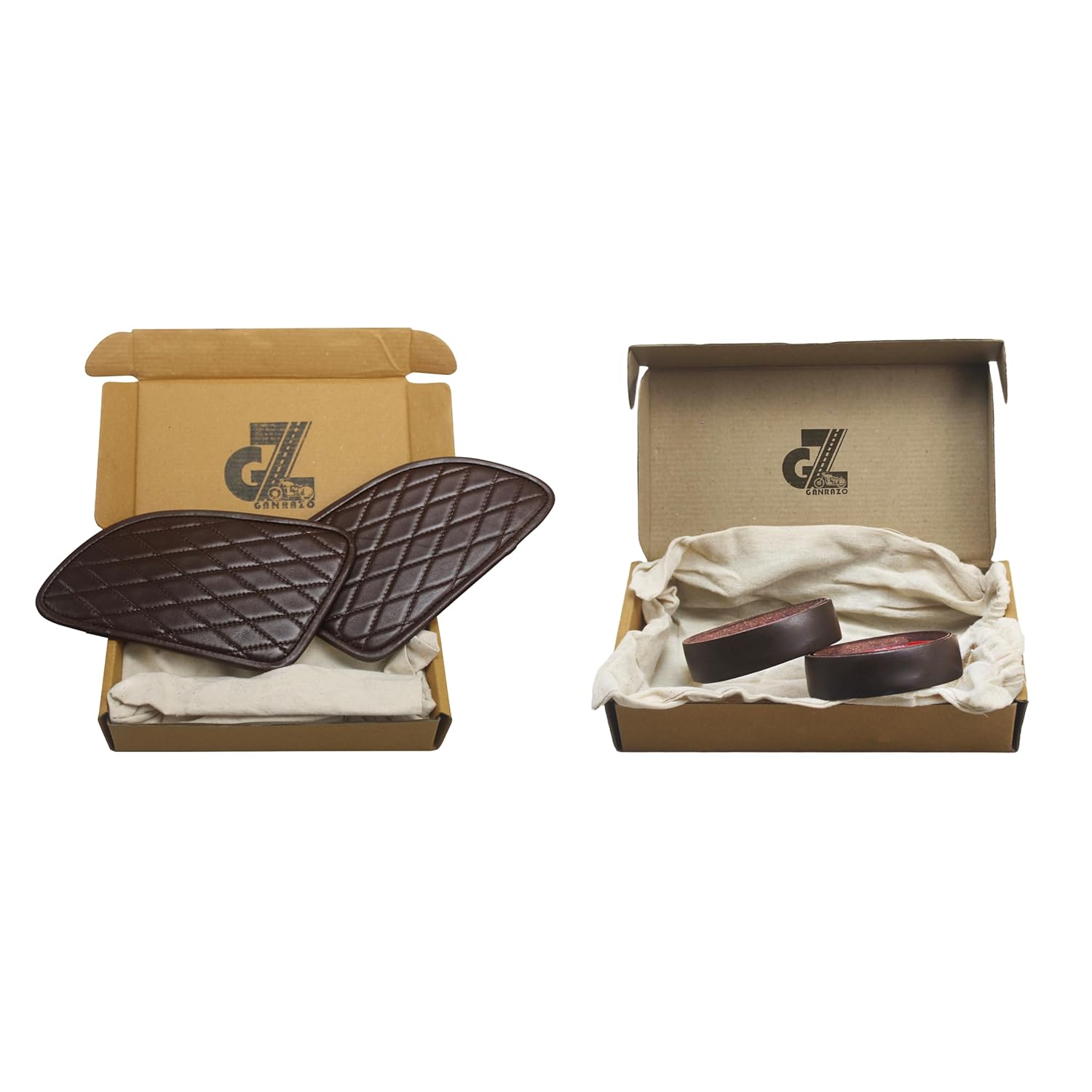 Genuine Leather Diamond Dark Brown Tank Pads with Brown Thread Combo Handgrip Straps Compatible with Royal Enfield Continental Gt 650