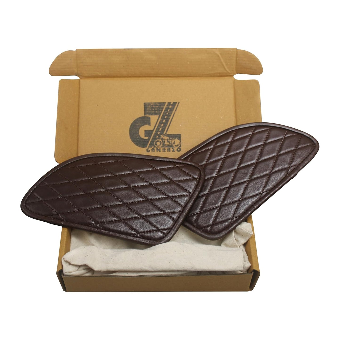 Genuine Leather Diamond Dark Brown Tank Pads with Brown Thread Combo Handgrip Straps Compatible with Royal Enfield Continental Gt 650