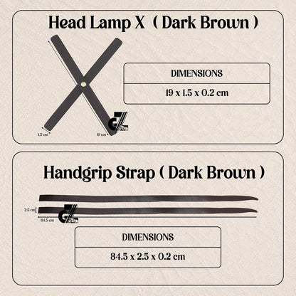 Genuine Leather Diamond Dark Brown Tank Pads with Brown Thread Combo Headlight X & Handgrip Straps Compatible with Royal Enfield Continental Gt 650