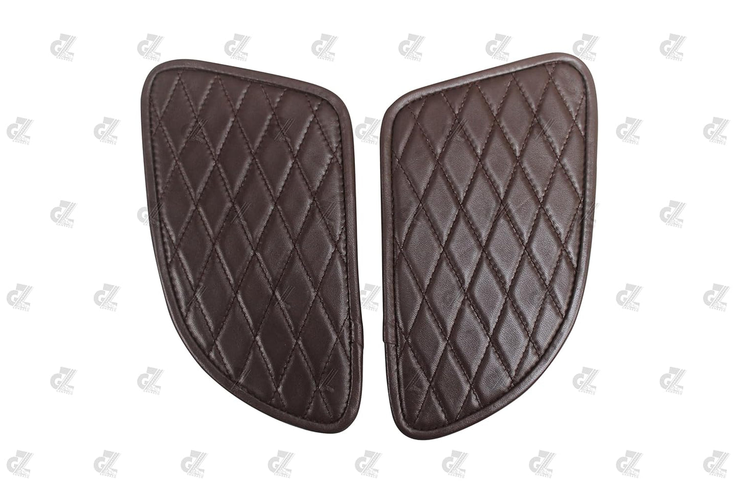 Genuine Leather Diamond Dark Brown Tank Pads with Brown Thread Compatible with Royal Enfield Continental GT 650