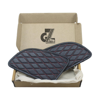 Genuine Leather Daimond Black Tank Pad with Red Thread Combo Head Lamp X & Handgrip Straps Pair Compatible with Royal Enfield Continental Gt 650