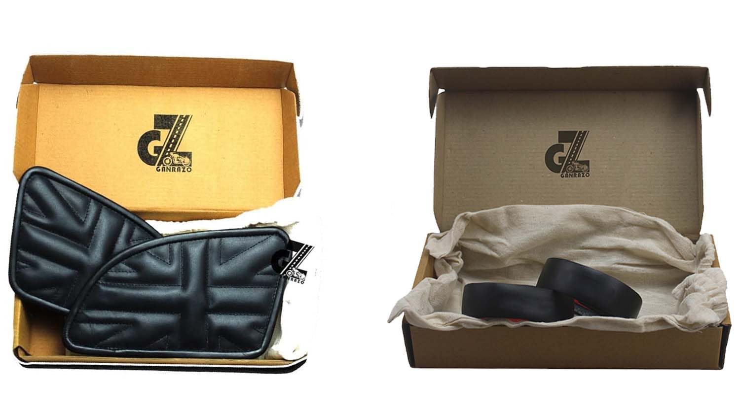 Genuine Leather Union Jack Black Tank Pad with Black Thread Combo Handgrip Straps Pair Compatible with Royal Enfield Continental Gt 650