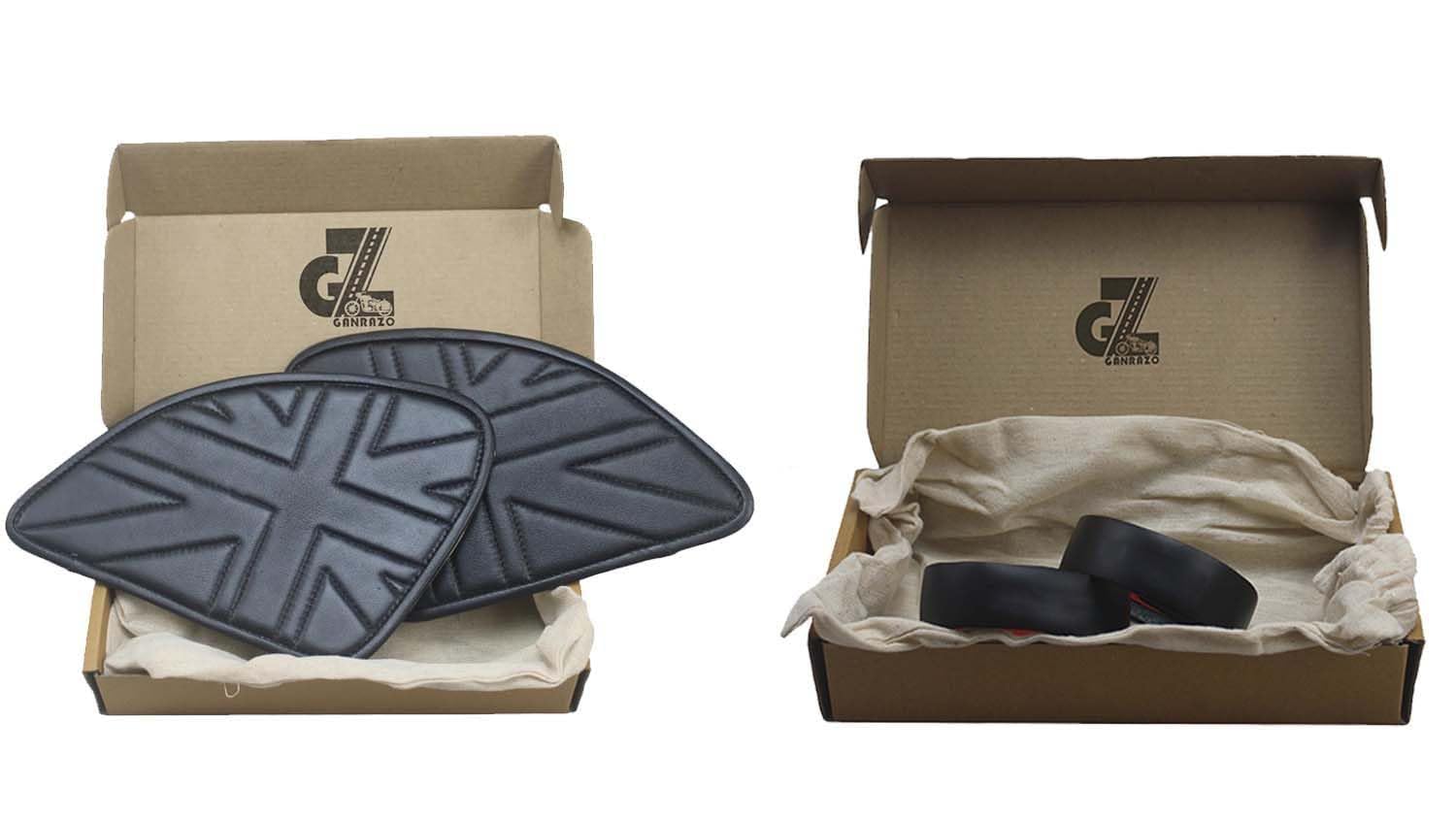 Genuine Leather Union Jack Black Tank Pad with Black Thread Combo Handgrip Straps Pair Compatible with Royal Enfield Himalayan 411