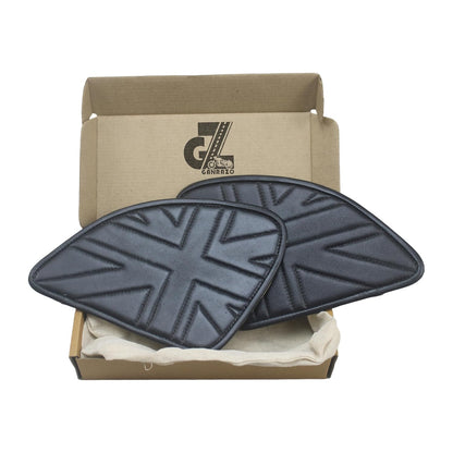Genuine Leather Union Jack Black Tank Pad with Black Thread Combo Handgrip Straps Pair Compatible with Royal Enfield Himalayan 411