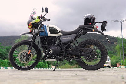 Genuine Leather Union Jack Black Tank Pad with Black Thread Combo Handgrip Straps Pair Compatible with Royal Enfield Himalayan 411