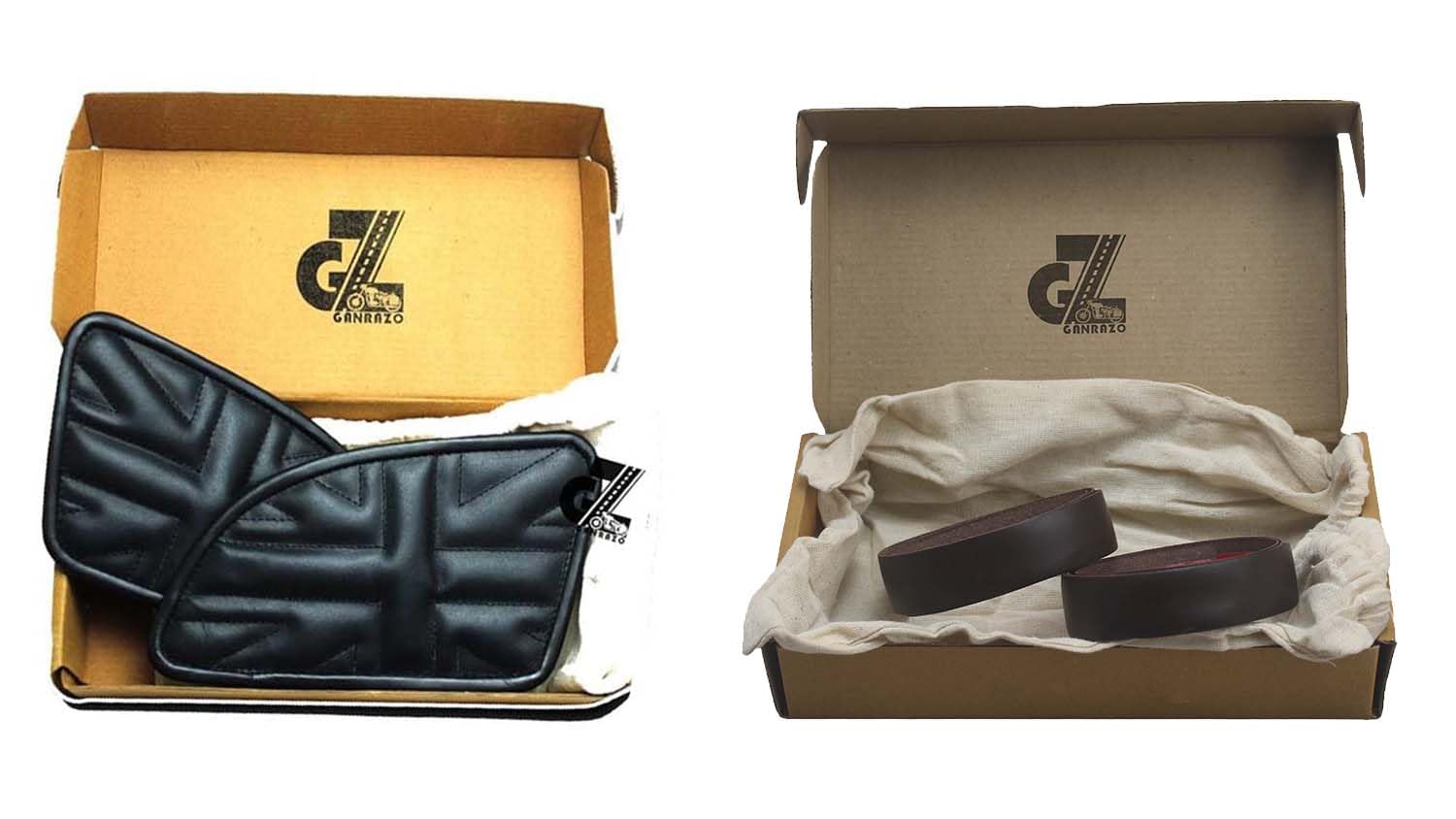 Genuine Leather Union Jack Black Tank Pad with Black Thread Combo Handgrip Straps Pair Dark Brown Compatible with Royal Enfield Continental Gt 650