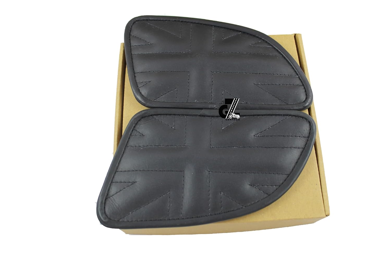 Genuine Leather Union Jack Black Tank Pad with Black Thread Combo Handgrip Straps Pair Dark Brown Compatible with Royal Enfield Continental Gt 650