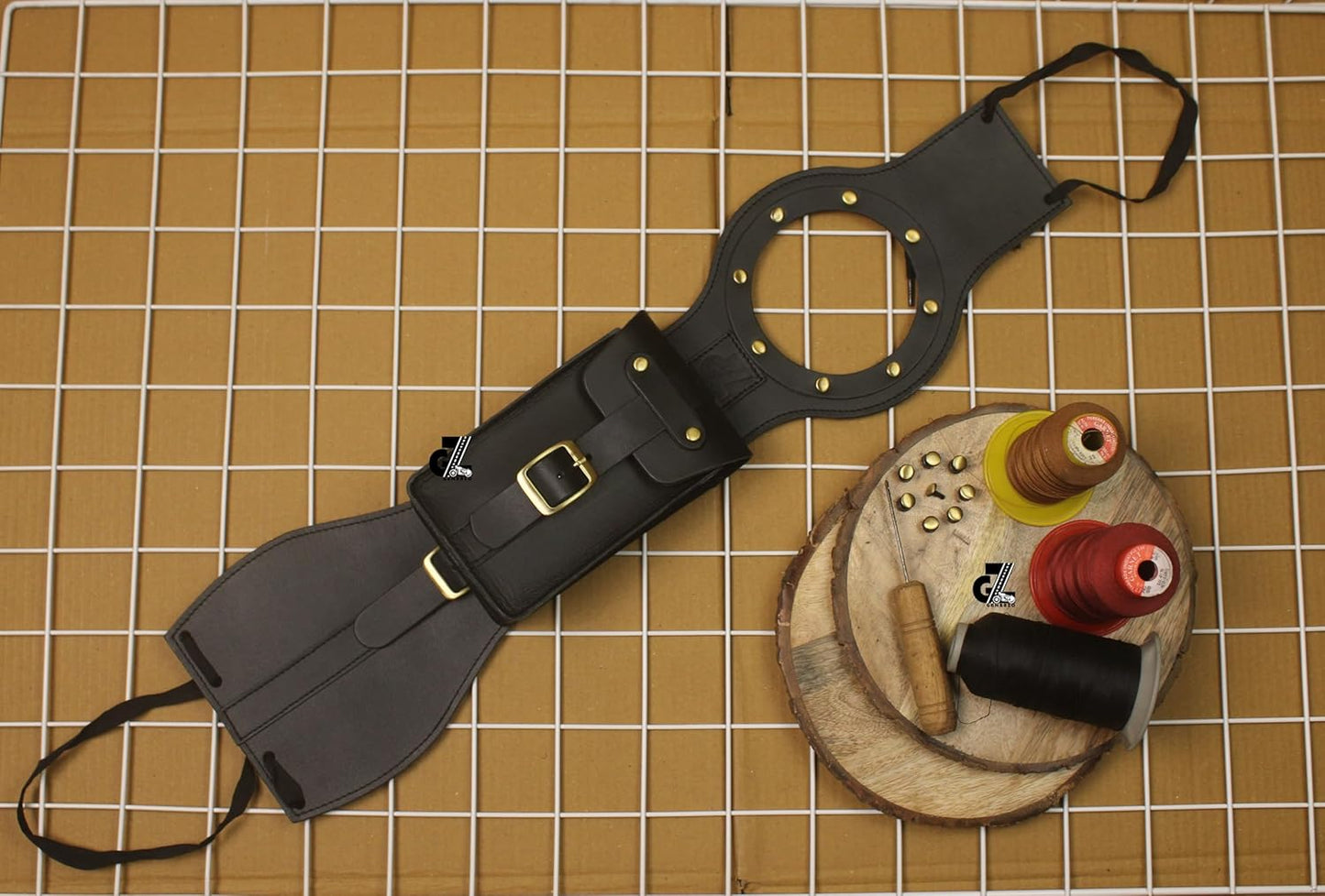 Genuine Leather Motorcycle Tank Strap with Pouch Compatible with Royal Enfield Interceptor & Bear 650