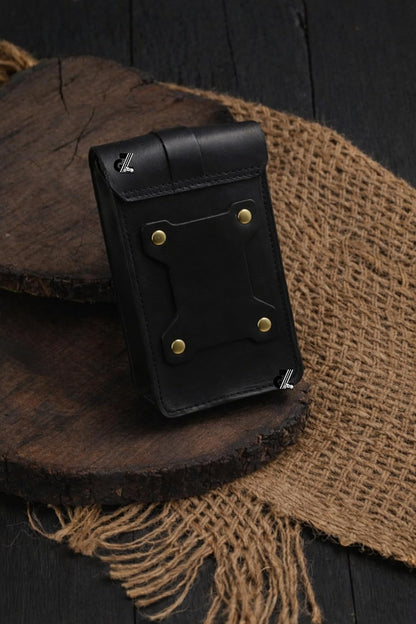 Genuine Leather Motorcycle Tank Strap with Pouch Compatible with Royal Enfield Interceptor & Bear 650