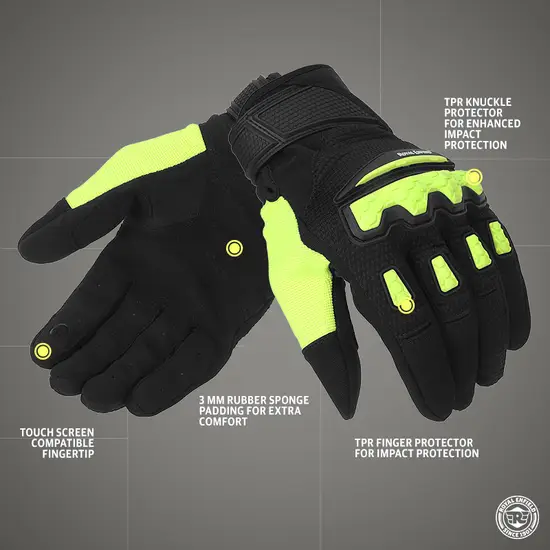 ROYAL ENFIELD URBAN HUSTLER V3 GLOVES NEON GREEN