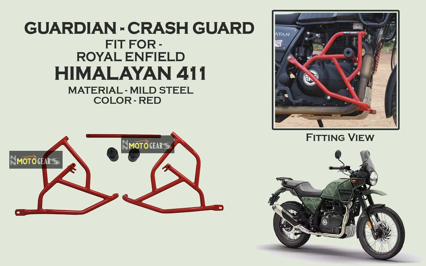 MOTO TORQUE GUARDIAN CRASH GUARD RED FOR HIMALAYAN 411 BS3, BS4,BS6