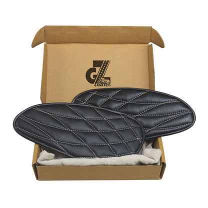 Genuine Leather Daimond Black Tank Pads with White Thread Compatible with Royal Enfield Interceptor 650