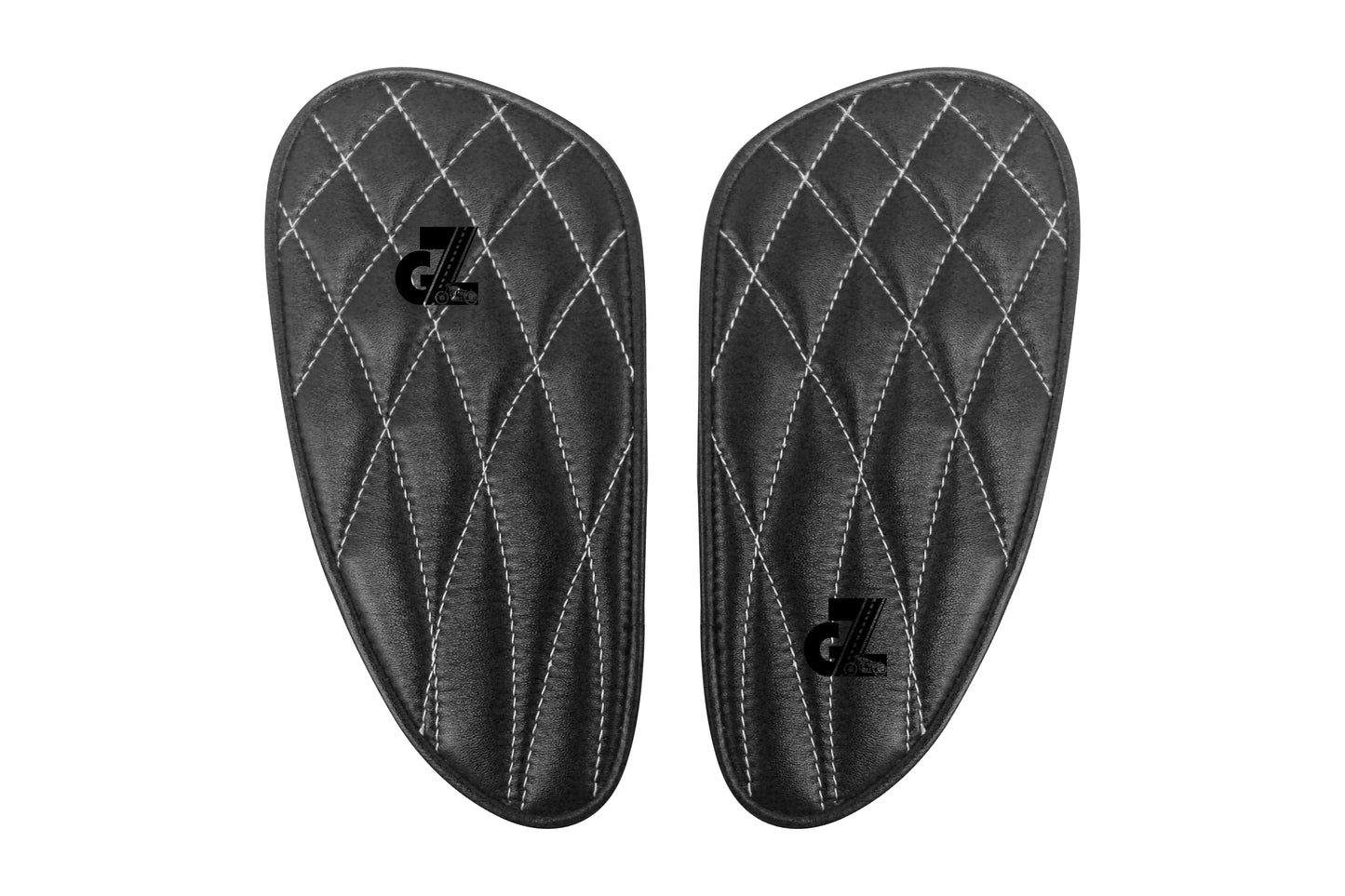Genuine Leather Daimond Black Tank Pads with White Thread Compatible with Royal Enfield Interceptor 650