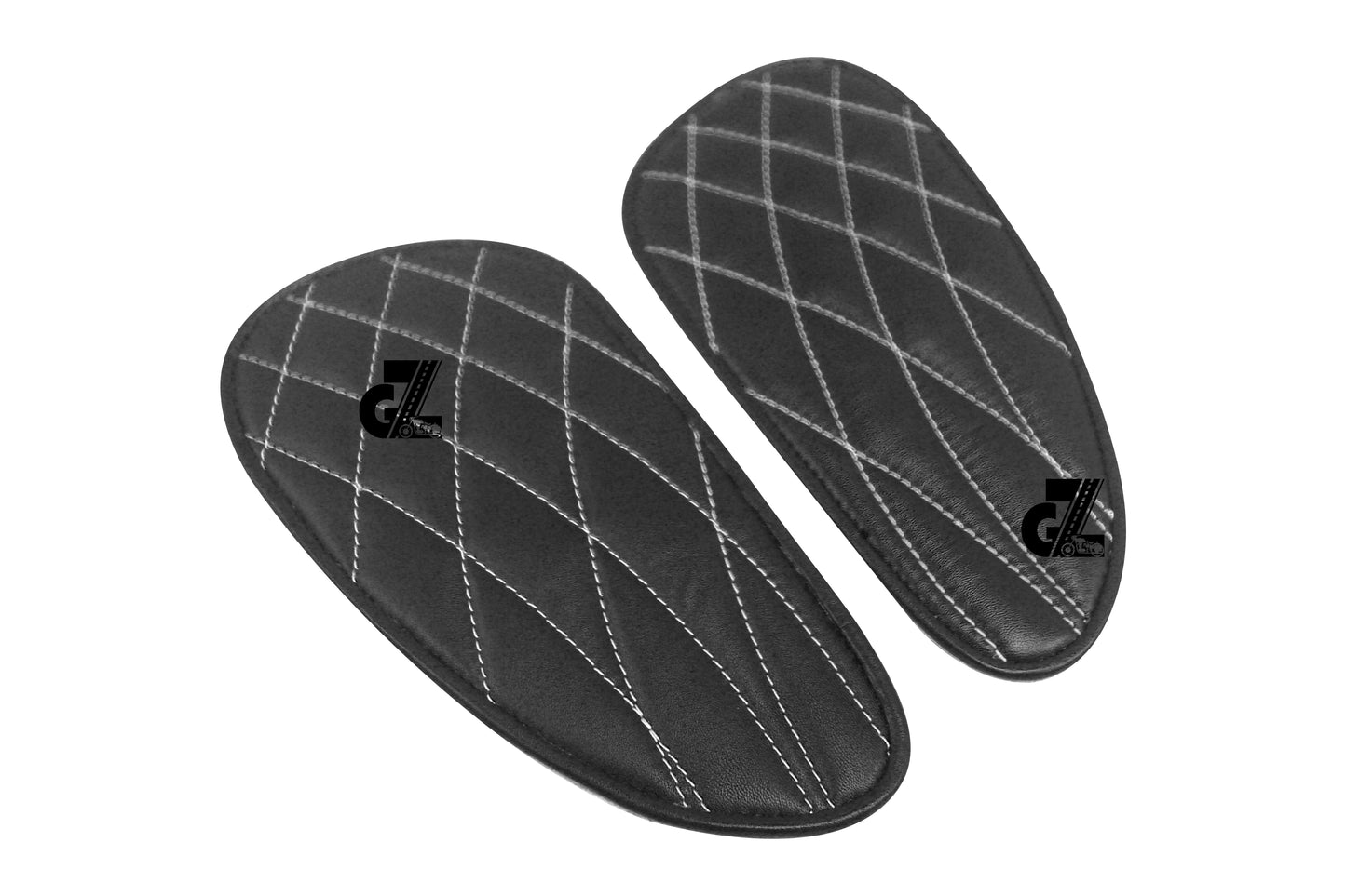 Genuine Leather Daimond Black Tank Pads with White Thread Compatible with Royal Enfield Interceptor 650