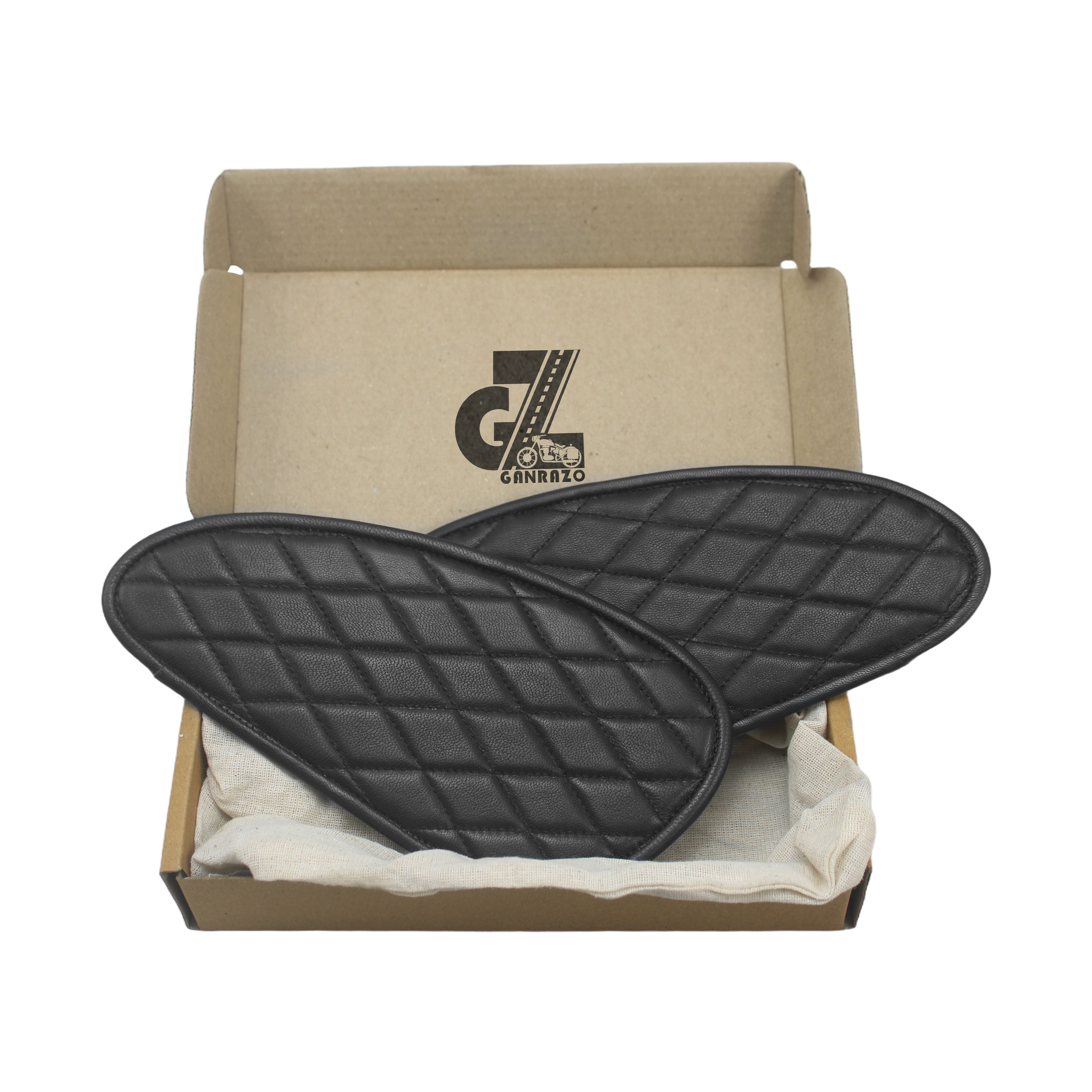 Genuine Leather Daimond Black Tank Pad with Black Thread Compatible with Triumph Speed & Scrambler 400