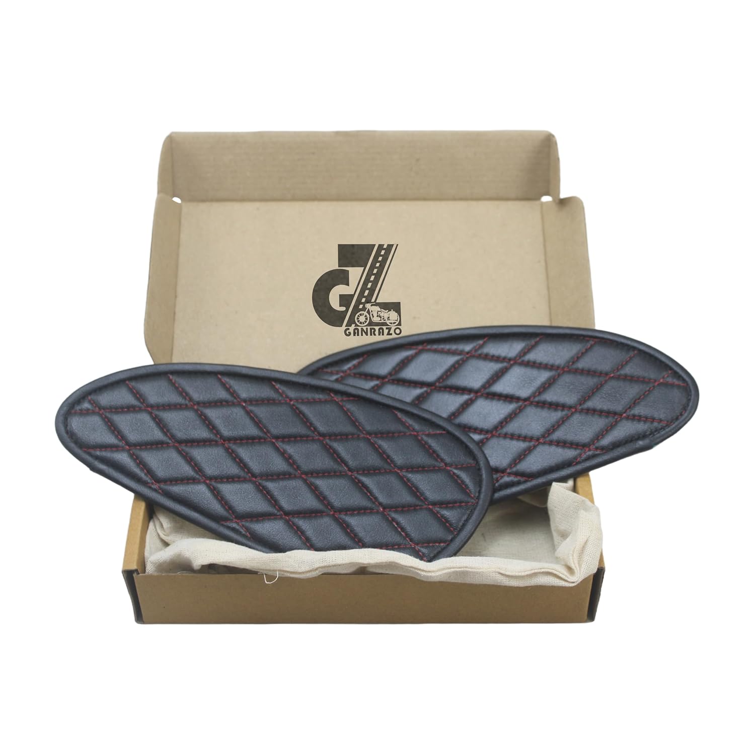 Genuine Leather Daimond Black Tank Pad with Red Thread Compatible with Royal Enfield Bear 650