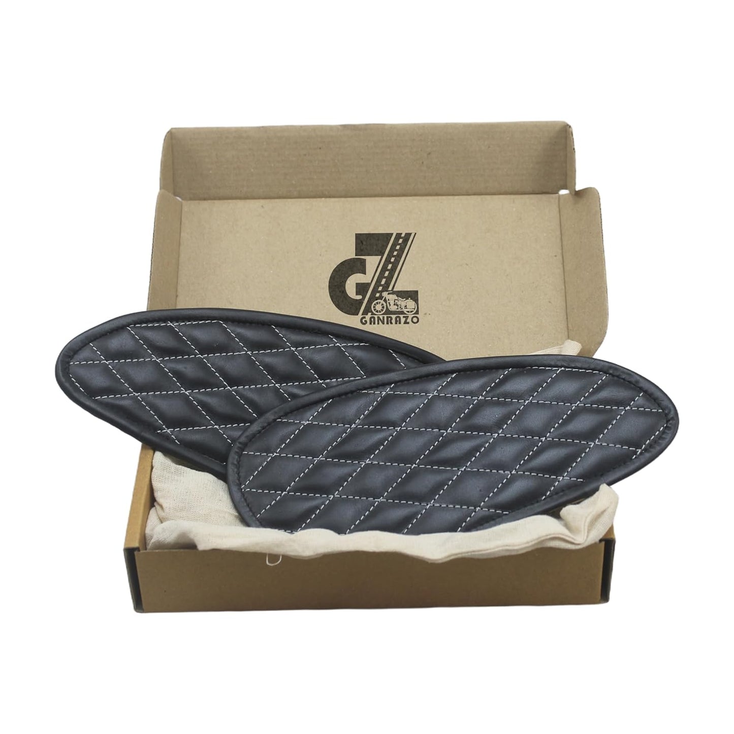 Genuine Leather Daimond Black Tank Pad with White Thread Compatible with Triumph Speed & Scrambler 400