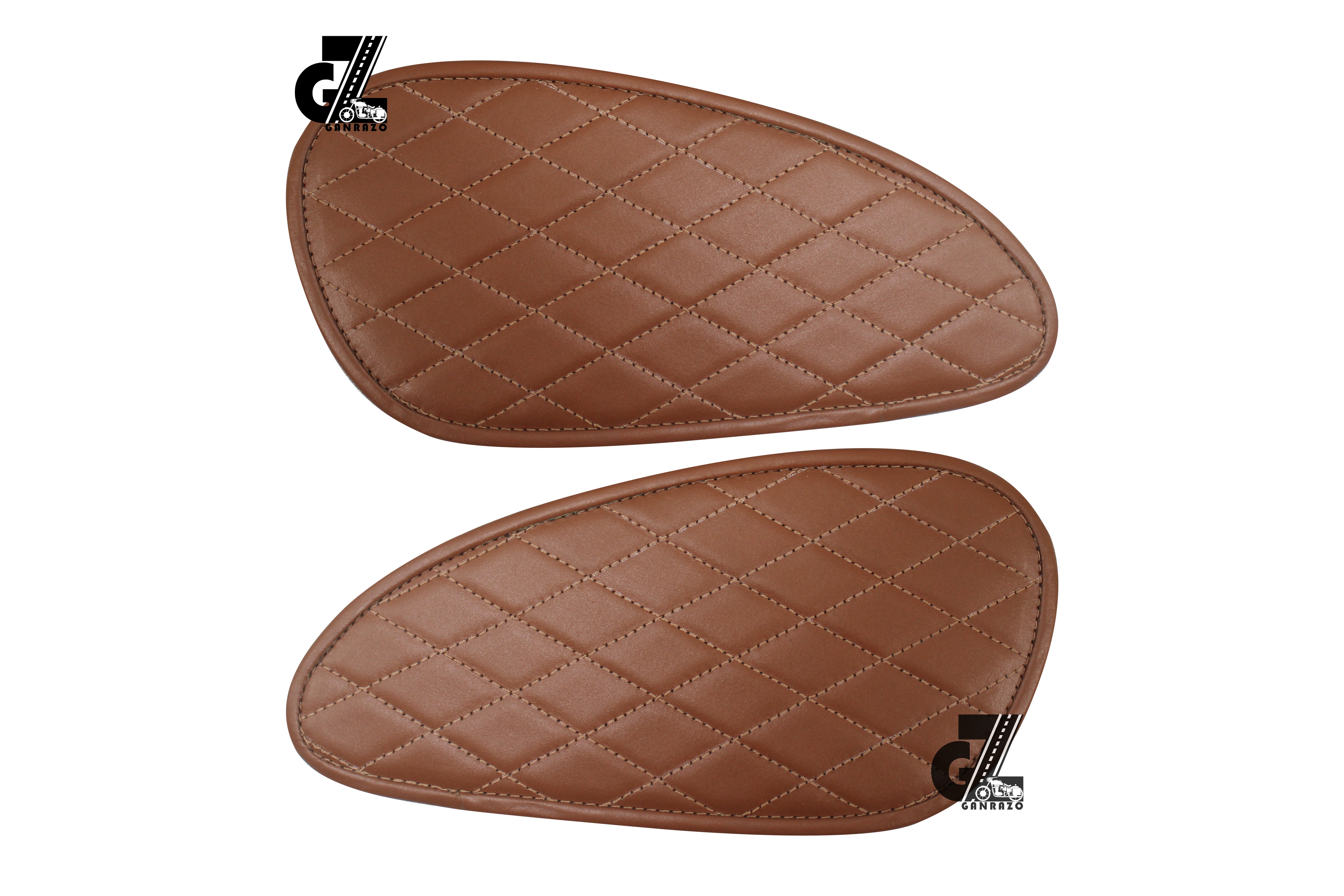 Genuine Leather Daimond Tan Tank Pad with Tan Thread Compatible with Royal Enfield Bear 650