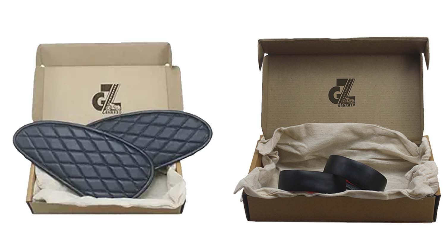 Genuine Leather Diamond Black Tank Pads with Black Thread Combo Handgrip Straps Pair Compatible with Royal Enfield Interceptor 650