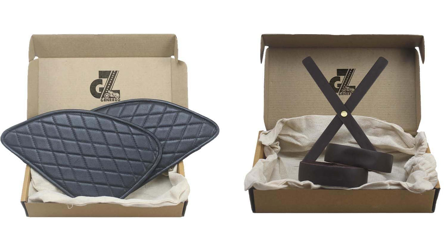 Genuine Leather Diamond Black Tank Pad with Black Thread Combo Headlight X & Handgrip Straps Dark Brown Compatible With Royal Enfield Himalayan 411