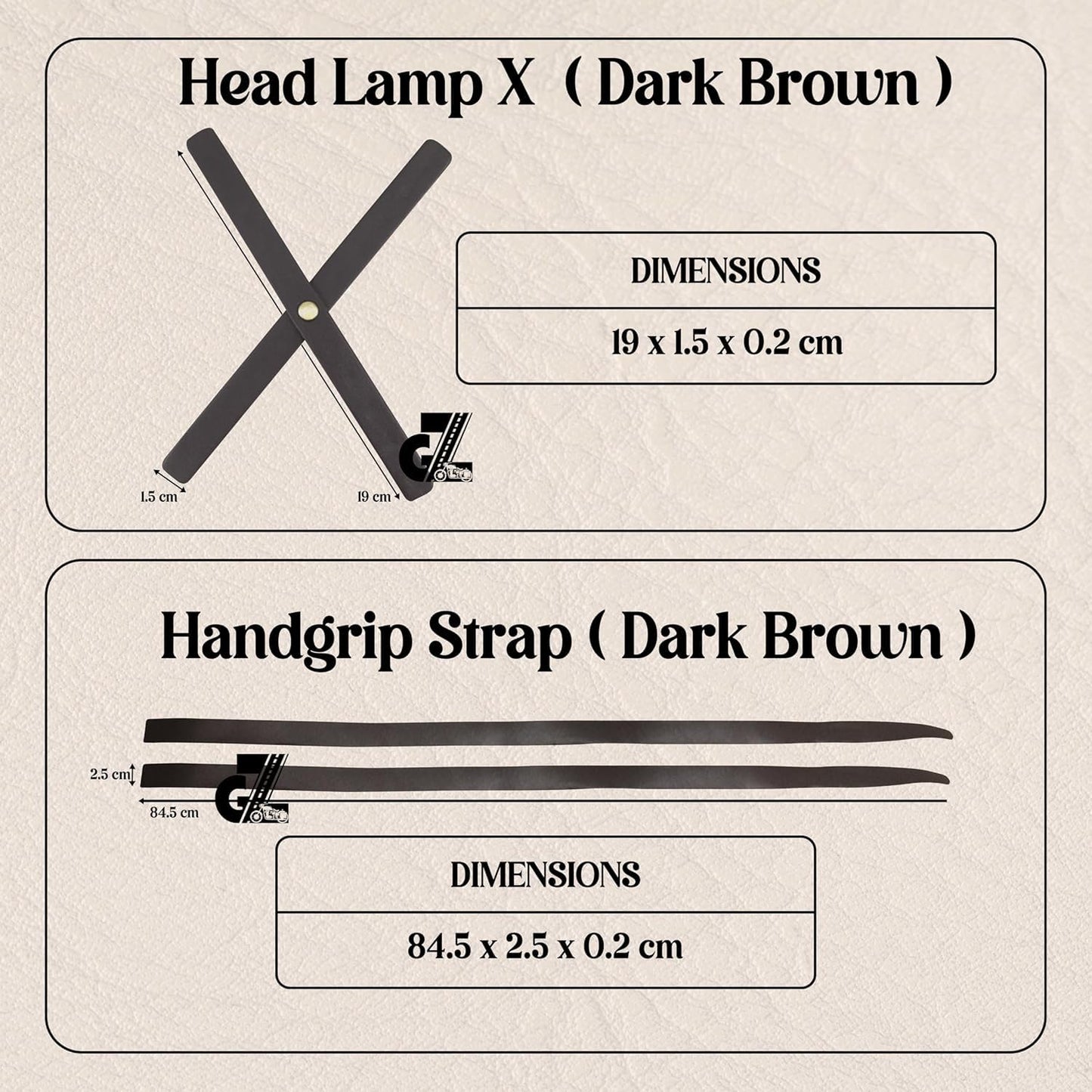 Genuine Leather Diamond Black Tank Pad with Black Thread Combo Headlight X & Handgrip Straps Dark Brown Compatible With Royal Enfield Himalayan 411