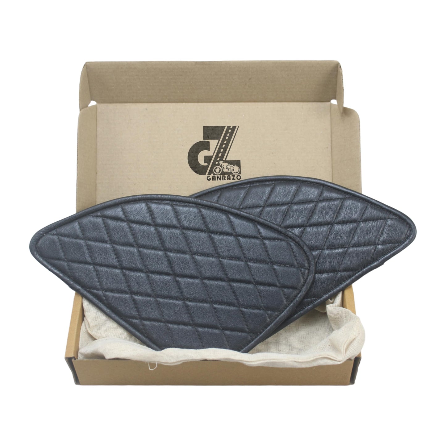 Genuine Leather Diamond Black Tank Pad with Black Thread Combo Headlight X & Handgrip Straps Olive Compatible With Royal Enfield Himalayan 411