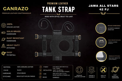 Genuine Leather Motorcycle Fuel Tank Straps Adjustable Compatible with Java All Stars 42 FJ All Models