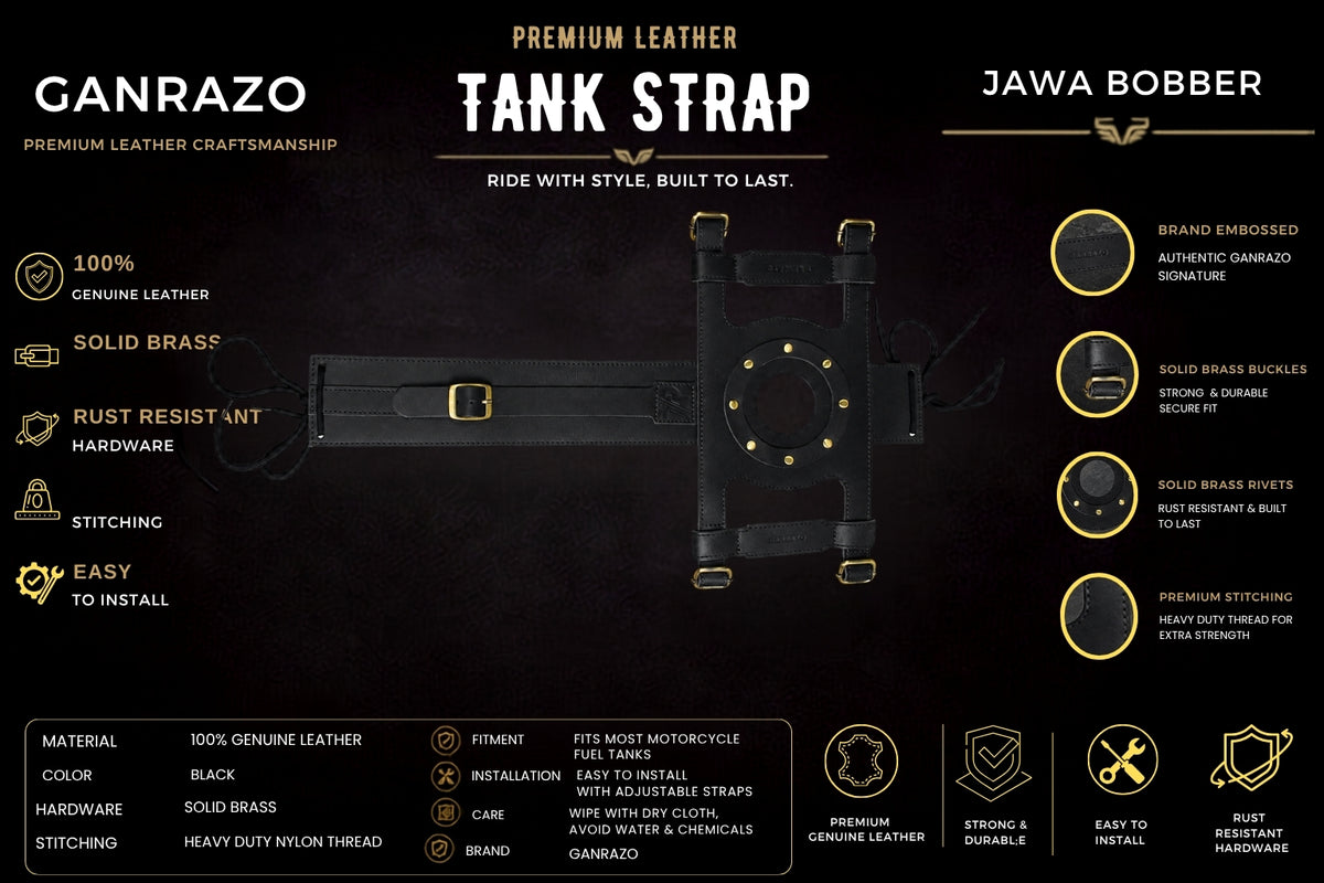 Genuine Leather Motorcycle Fuel Tank Straps Adjustable Compatible with Java Bobber 42 All Models