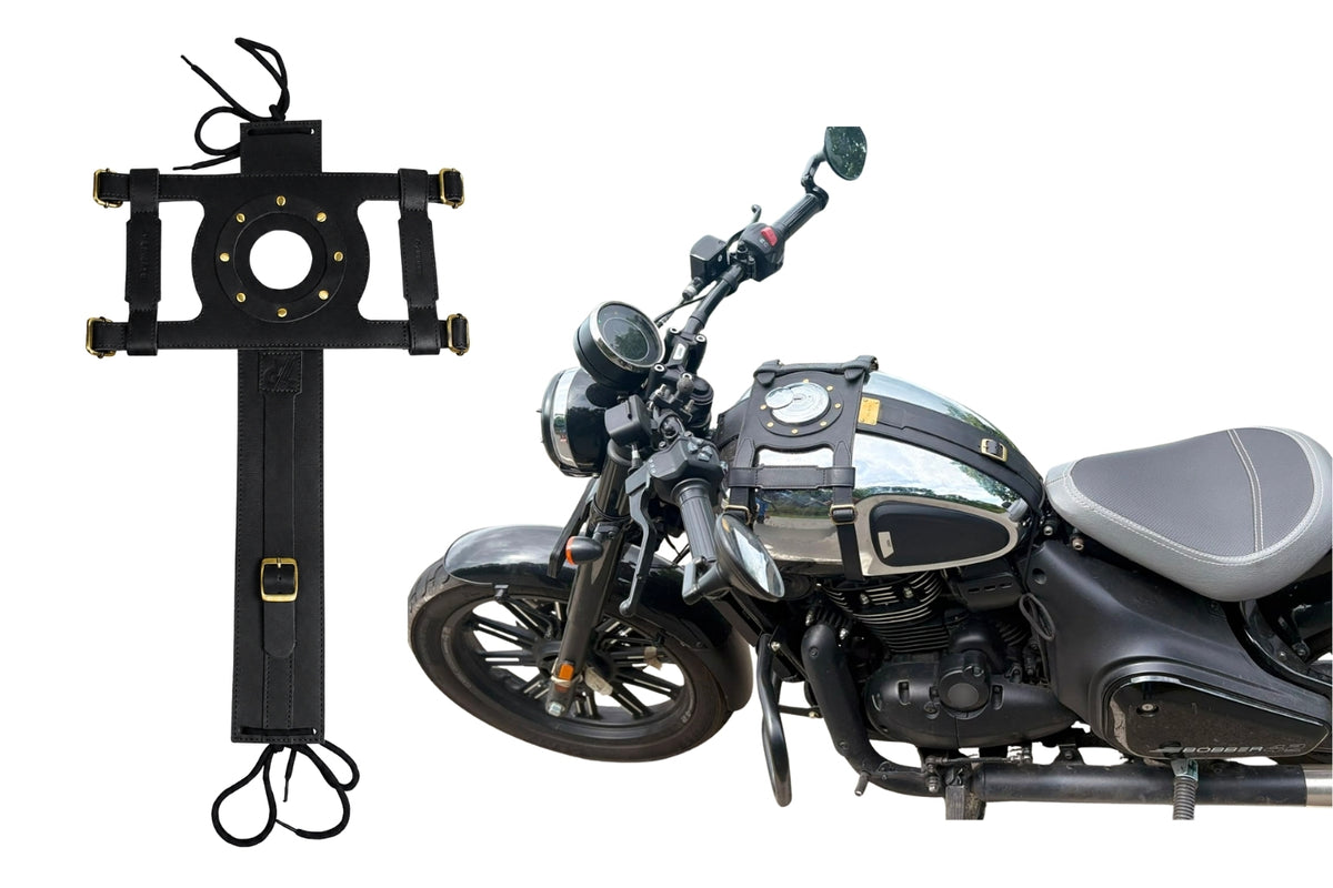 Genuine Leather Motorcycle Fuel Tank Straps Adjustable Compatible with Java Bobber 42 All Models