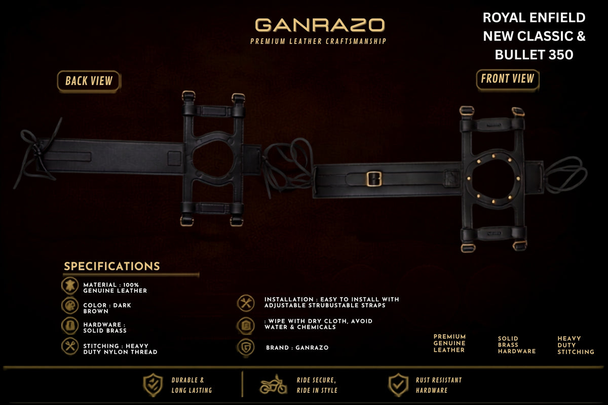Genuine Leather Motorcycle Fuel Tank Straps Adjustable Compatible with New Classic /New Bullet 350 All Models