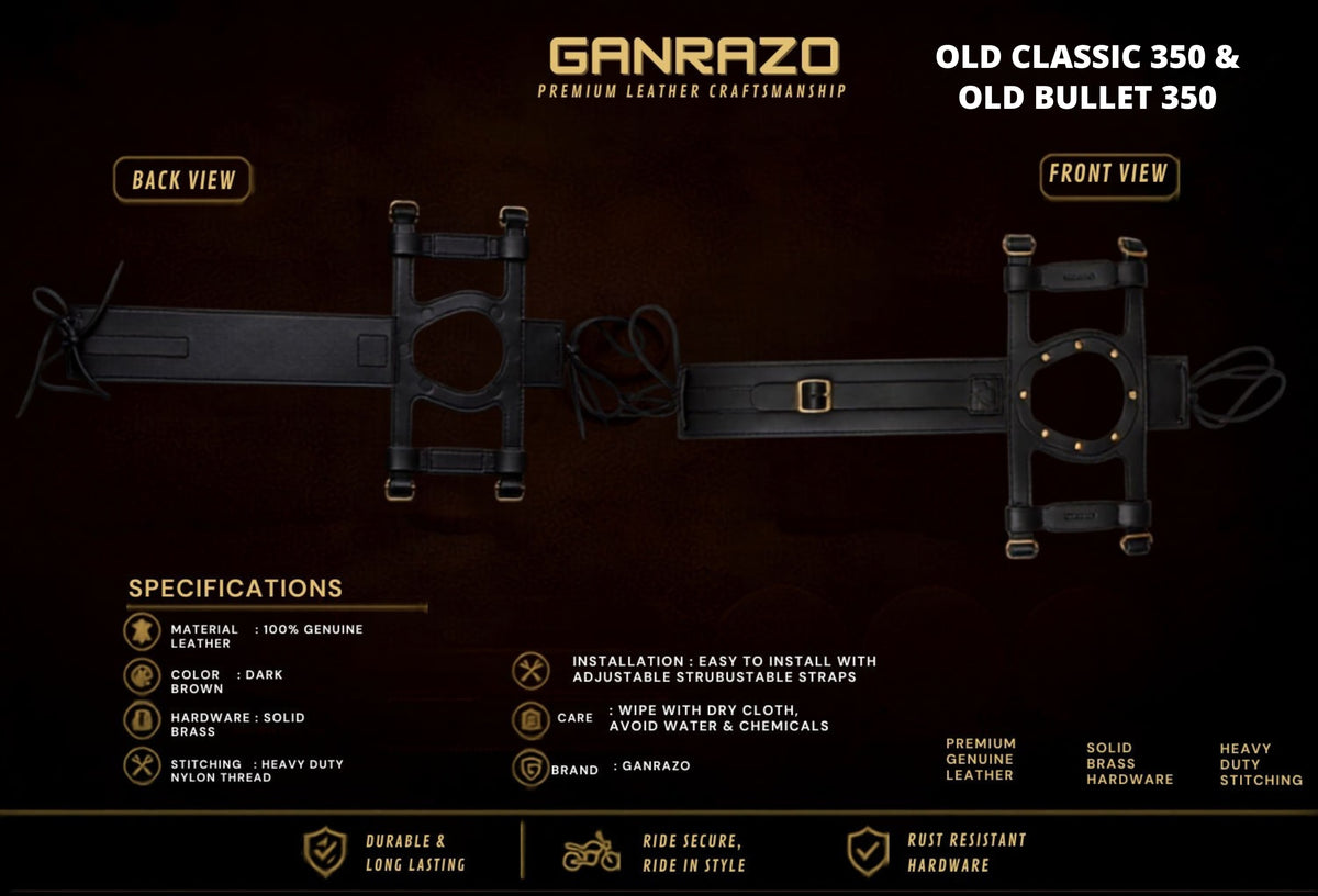 Genuine Leather Motorcycle Fuel Tank Straps Adjustable Compatible with Old Classic /Old Bullet 350 All Models