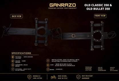 Genuine Leather Motorcycle Fuel Tank Straps Adjustable Compatible with Old Classic /Old Bullet 350 All Models