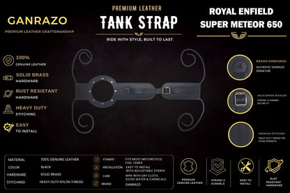 Genuine Leather Motorcycle Tank Strap Compatible with Royal Enfield Super Meteor 650