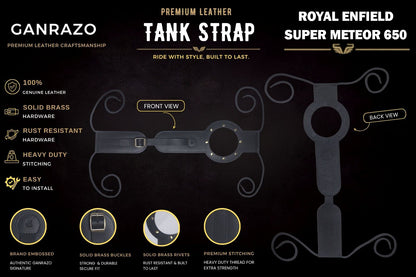 Genuine Leather Motorcycle Tank Strap Compatible with Royal Enfield Super Meteor 650