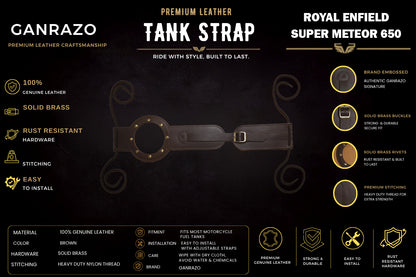 Genuine Leather Motorcycle Tank Strap Compatible with Royal Enfield Super Meteor 650