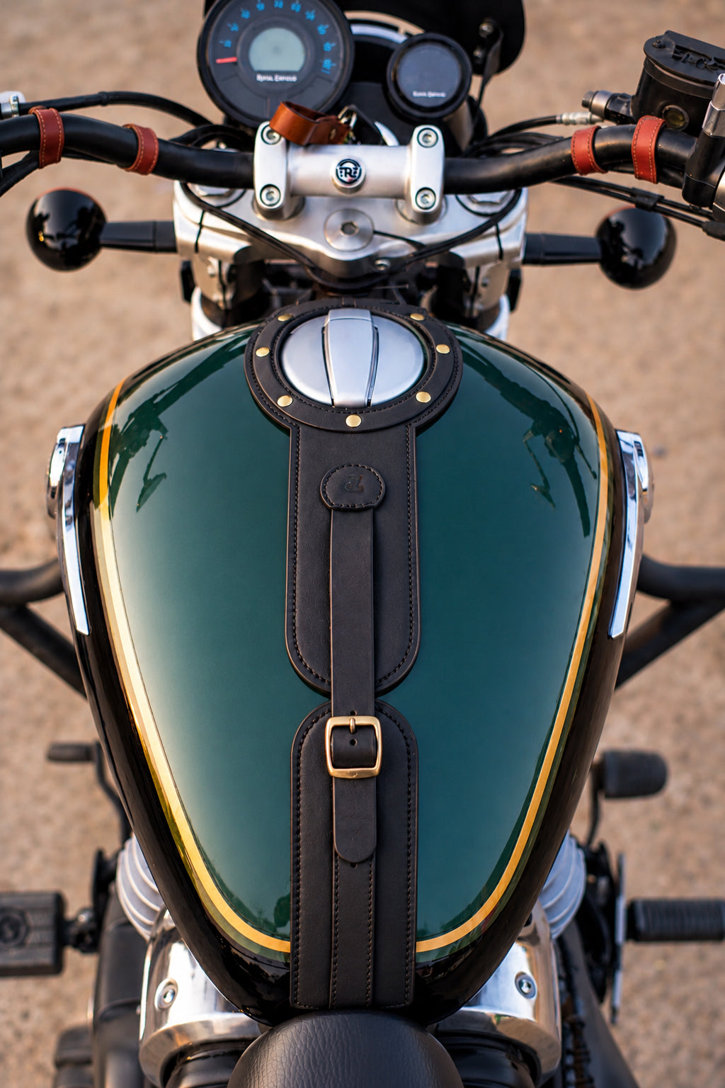 Genuine Leather Motorcycle Tank Strap Compatible with Royal Enfield Super Meteor 650