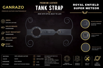 Genuine Leather Motorcycle Tank Strap Compatible with Royal Enfield Super Meteor 650